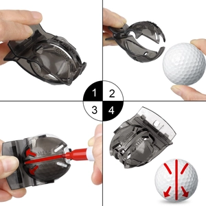 Golf ball marker tool set with clip-on liner and red pen for accurate swing path lines