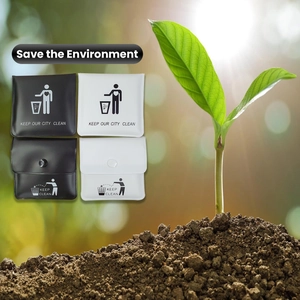 Cenicero de bolsillo portátil ecológico en blanco y negro con cierre de botón metálico