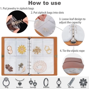 Portable leather jewelry organizer book with transparent anti-oxidation PVC storage bags