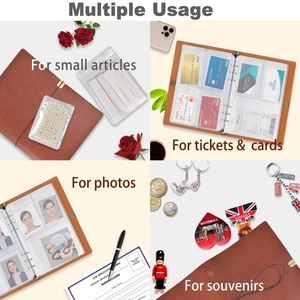 Brown leather portable jewelry organizer with transparent PVC binder pockets