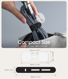 Detailed dimensions of adjustable silicone cable ties and data cable labels in black