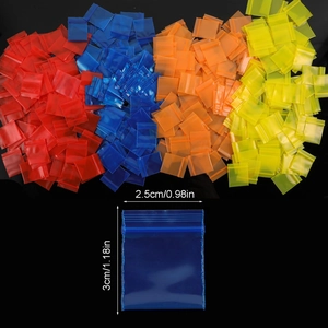 Colorful mini plastic jewelry bags in red blue orange and yellow with zip lock closure