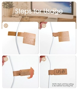 Four-step guide for using cork texture cable labels to organize and identify various cords