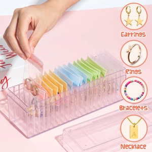 Clear acrylic jewelry organizer with colorful anti-oxidation PVC storage pouches