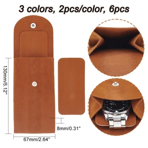 6-pack of brown suede watch pouches with protective pads and snap closures