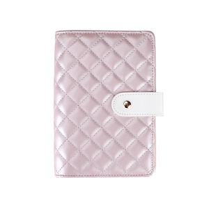 Pink quilted jewelry roll organizer with snap button closure and pearlescent finish