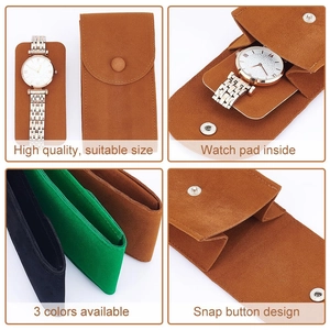 Thick velvet watch pouch with snap closure and protective insert in three colors