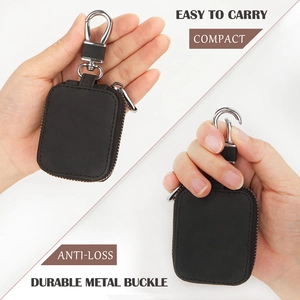 Compact black leather earphone pouch with metal buckle, easy to carry and anti-loss