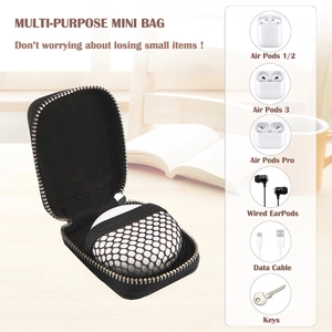 Protective square zipper case for Apple AirPods and digital accessories with mesh pocket