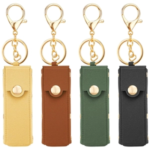 Mini PU leather lipstick keychain holders with gold metal hardware in four assorted colors