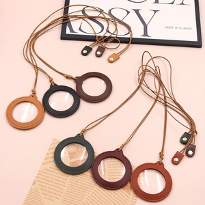 Portable neck magnifier necklace with colorful leather cases and adjustable straps