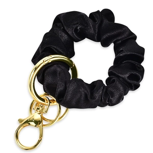 Satin Scrunchie Wristlet Keychain For Women Gold Metal Key Ring Lobster Clasp Pleated Fabric Key Chain Bag Charm Accessories