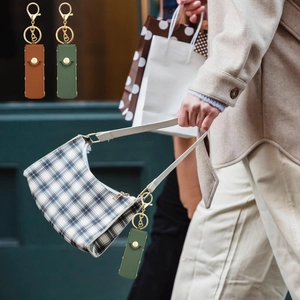 Multifunctional PU leather mini lipstick case keychain in brown and green for bag charms