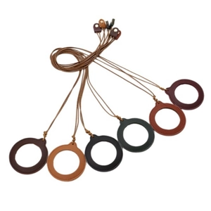 Five assorted leather magnifying glass cases with neck lanyards in multi-color options