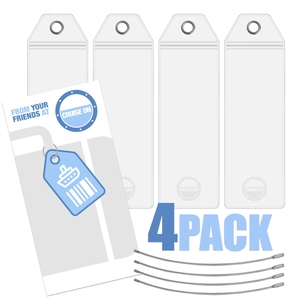 Pack of 4 clear PVC cruise luggage tags with waterproof seal and silver wire loops