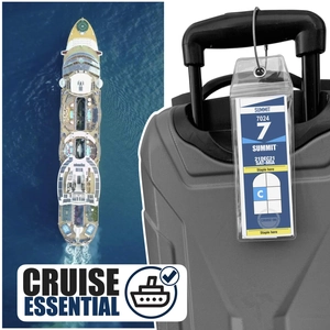 Vertical clear PVC cruise luggage tag with waterproof seal and stainless steel wire loop