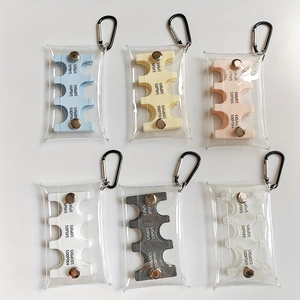 Detailed six-color view of portable PVC coin organizer with Japanese yen slots and snap button