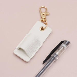 Compact white leather nurse pen holder keychain with gold metal ring and lobster clasp