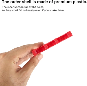 Close-up of red coin holder with silicone interior for secure and compact storage