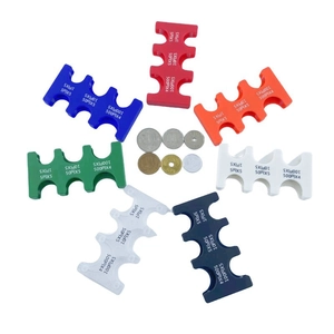 Multi-color portable coin organizer showing various slots for Yen coin storage sorting