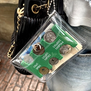 Portable PVC clear coin purse with green ABS holder for Japanese Yen coins