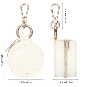 Portable mini round jewelry case with gold keychain showing 5cm diameter dimensions