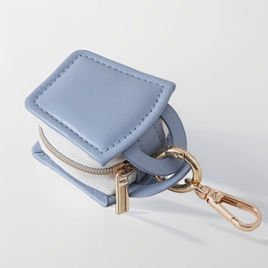 Miniature portable jewelry box bag pendant with blue leather and gold zipper
