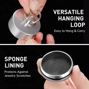 Mini aluminum jewelry box with hanging loop and protective sponge lining