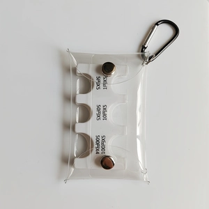 Detail view of transparent PVC coin holder with internal slots for Japanese Yen denominations
