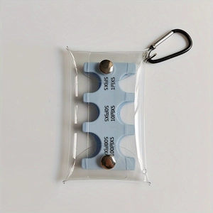 Clear PVC coin organizer pouch with blue Japanese currency holder and black carabiner