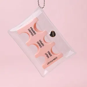 Detail of pink portable PVC coin organizer with specific slots for Japanese currency