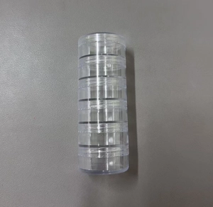 Macro view of 7-tier stackable transparent plastic storage box for jewelry and nail art