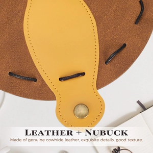 Premium leather dice bag made of brown nubuck and yellow cowhide with brass rivet