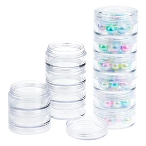 Stackable transparent plastic storage boxes for beads and jewelry in various layer counts