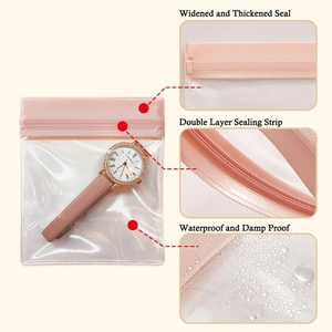 Pochette de rangement bijoux en EVA transparent avec double bande d'étanchéité rose