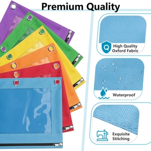 6-pack multi-color 3-ring zipper pencil pouches made of waterproof oxford fabric