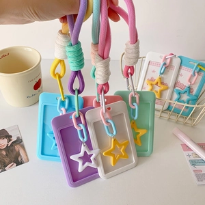 Colorful star card holder set with braided lanyard and star pendant in macaron colors