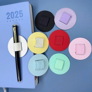 Self-adhesive PU leather pen holder set in 8 macaron colors for notebooks and tablets