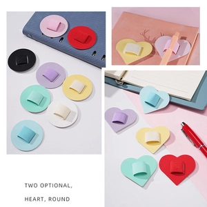 Adhesive PU leather pen loop holders in heart and round shapes for notebooks and tablets