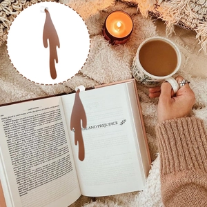 Creative spilled coffee bookmark made of brown PU leather with a realistic liquid drop effect