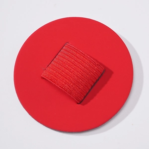 Macro shot of red round PU leather self-adhesive pen holder with elastic loop detail