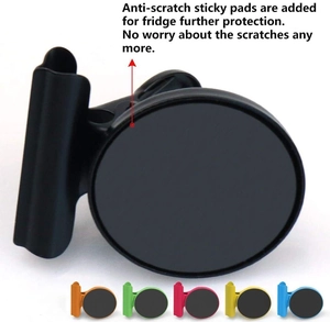 Detail of magnetic clips with anti-scratch pads for fridge and office document organization