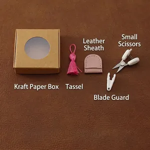 Mini high precision art scissors set with pink leather cover and tassel in kraft box