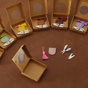 Mini high precision scissors with leather case and tassel in assorted colors for sewing