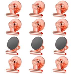 Set of 12 rose gold magnetic clips for office and home, showing front and back view