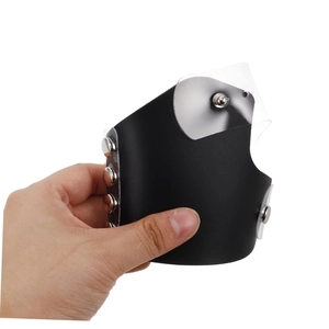 Professional black leather makeup artist glove with transparent PVC palette and metal snaps