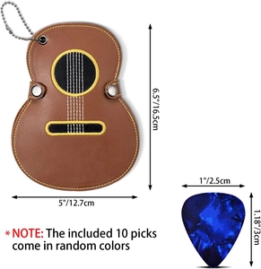 Detailed size specifications for guitar pick holder bag and multi-color celluloid picks
