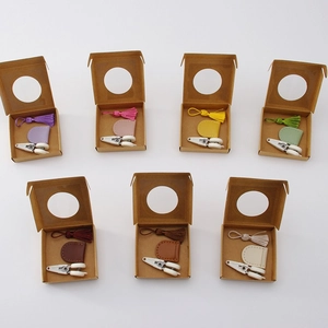 Mini high precision scissors with colorful tassels and leather cases in gift boxes