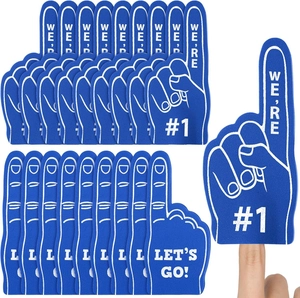 Blue EVA foam fingers featuring WE'RE #1 text for sports cheering and team events