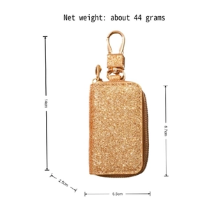 Glittery champagne gold leather car key holder case with metal hook dimensions